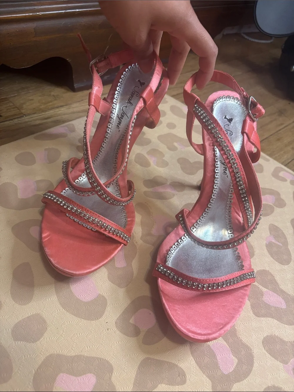Coral Rhinestone Strappy Sandals by